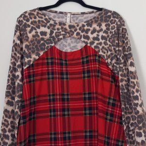 Now and Forever plaid and leopard print top